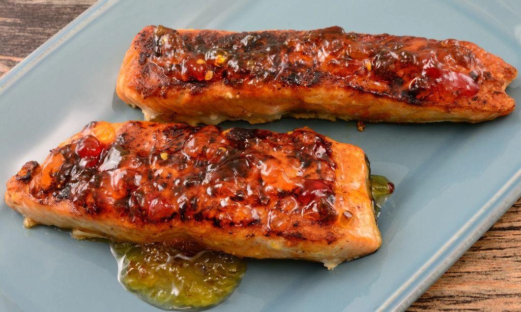 Raspberry Jalapeno Jelly Glazed Salmon