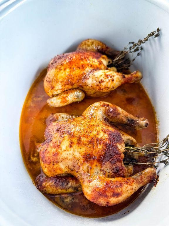 Slow Cooker Cornish Hens with Lemon and Thyme